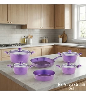 ARZU ÇELİK 10 Parça Granit Set Cam Kapak - Violet