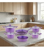 ARZU ÇELİK 10 Parça Granit Set Cam Kapak - Violet
