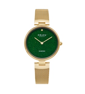 Obaku Denmark V256LHGEMG-DSSD Quartz Hasır Altın Rengi Yeşil Kadran 32 mm Kadın Kol Saati