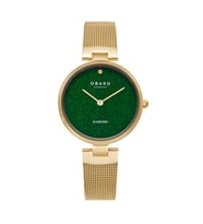 Obaku Denmark V256LHGEMG-DSSD Quartz Hasır Altın Rengi Yeşil Kadran 32 mm Kadın Kol Saati