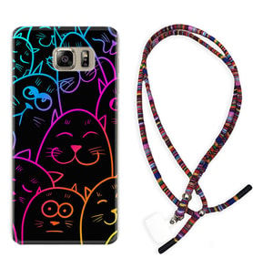 Samsung S7 Edge S20 Fe Plus Ultra S21 S22 Kılıf Boyun Asklı Rasta Silikon Neon Cats 1790