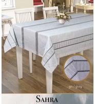 160x260 cm Sahra Model Gri Polyester Ajurlu Keten Masa Örtüsü Tablecloth Dantelli Yemek Masası