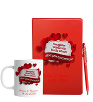 Sevgililer Gününe Özel Kırmızı Defter Kalem & Kupa Hediye Seti 2