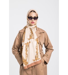 Logolu Desen Pavia Seri Şal Eşarp Askısı ile Birlikte 90X200 cm Taba Krem-90X200