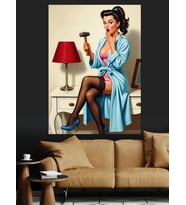 Retro Pin-Up Kırmızı Elbise Dekoratif Kanvas - Mdf Ahşap Tablo