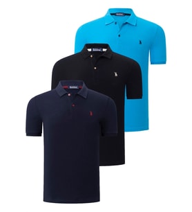 ÜÇLÜ SET T8561 DEWBERRY ERKEK T-SHIRT-SİYAH-LACİVERT-MAVİ
