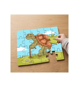 Yaşlı Bastonlu Kapmlubağa Tasarımlı 24 Parça Ahşap Çocuk Puzzle MPK0654