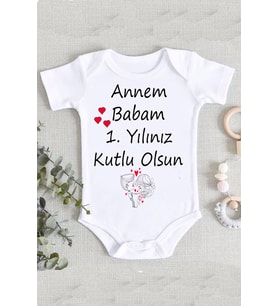 Yıl Dönümü Hediye Bebek Baskılı Zıbın Body