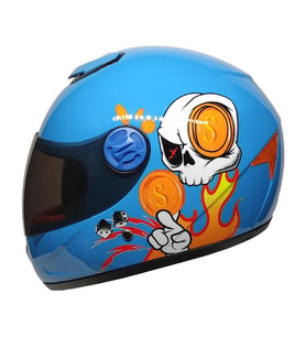 M201VR Skull Blue Motosiklet Çocuk Kaskı Full Face Kids Kask