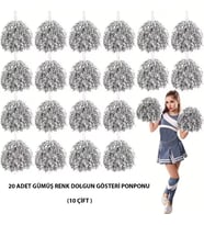10 Çift ( 20 Adet ) Gümüş Renk 23 Nisan 19 Mayıs 29 Ekim Okul Gösteri Ponponları (5343)