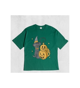 Unisex Cat Halloween Tshirt (Yeşil)