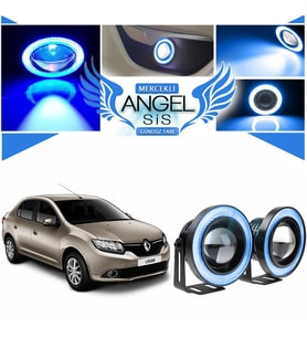 Dacia Logan Uyumlu, Universal Mercekli Led Angel Sis Farı, 76mm Buz Mavi Renk