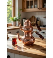 DMT COPPER HOME Bakır Küçük Boy 2-3 Kişilik Çaydanlık – El Yapımı Gaziantep Üretimi, Alt 900 ml Üst 500 ml