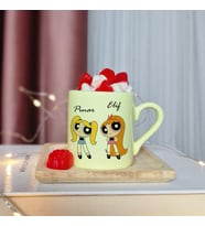 Power Puff Girl Bubbles & Blossom Tasarımlı Kişiye Özel Sarı Türk Kahvesi Fincanı