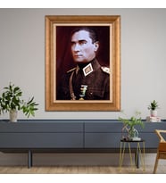 Altın Varaklı Çerçeveli Paspartulu Atatürk Tablo TR0937 (Gold)