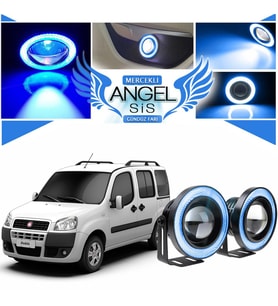 Fiat Doblo D1 Uyumlu, Universal Mercekli Led Angel Sis Farı, 76mm Buz Mavi Renk