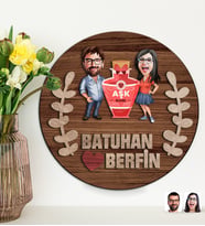 BK Gift Kişiye Özel Sevgililer Karikatürlü Kabartma Figürlü Ahşap Tablo, Duvar Dekoru, Sevgiliye Hediye, Ev Dekorasyonu, Sevgililer Günü Hediyesi