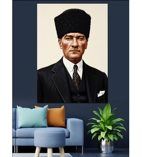 Siyah Beyaz Atatürk Portresi Dekoratif Kanvas - Mdf Ahşap Tablo