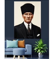 Siyah Beyaz Atatürk Portresi Dekoratif Kanvas - Mdf Ahşap Tablo