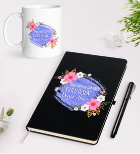 BK Gift Kişiye Özel Öğretmenler Günü Tasarımlı Siyah Defter Kalem Kupa Seti - 4