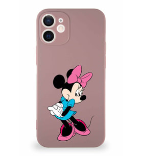 Apple iPhone 12 Mini Soft Premier Kapak Minnie Mouse-F Tasarımlı Silikon Kılıf - Pudra (Şeffaf)