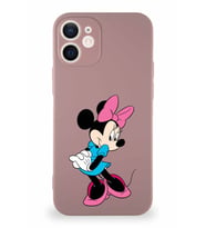 Apple iPhone 12 Mini Soft Premier Kapak Minnie Mouse-F Tasarımlı Silikon Kılıf - Pudra (Şeffaf)