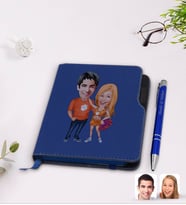 BK Gift Kişiye Özel Sevgililer Karikatürlü Lacivert Termo Deri Defter Kalem Seti-54