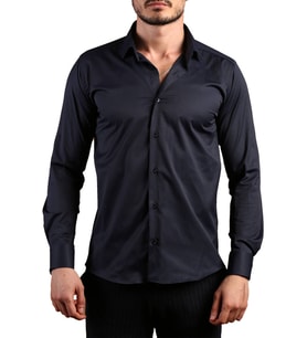 Lacivert Ekstra Dar Kesim Likralı Esnek Micro Kumaş Kol Düğmeli Slim Fit Erkek Gömlek - 195-12