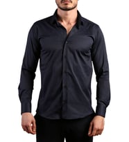 Lacivert Ekstra Dar Kesim Likralı Esnek Micro Kumaş Kol Düğmeli Slim Fit Erkek Gömlek - 195-12