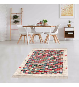 Kilim Desenli Renk Bloklu Etnik Dijital Baskı Yıkanabilir Kaymaz Taban Modern Salon Halı ve Yolluk (Çok Renkli)