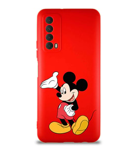 Huawei P Smart 2021 Soft Premier Kapak Mickey Mouse-C Tasarımlı Silikon Kılıf - Kırmızı (Şeffaf)