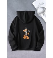 Nevermind Unisex Kadın Erkek Ayı Maskeli Oversize Sweatshirt (Siyah)