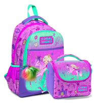 Coral High Okul Sırt ve Beslenme Çantası Seti - Kız Çocuk Pembe Yeşil Unicorn ve Prenses