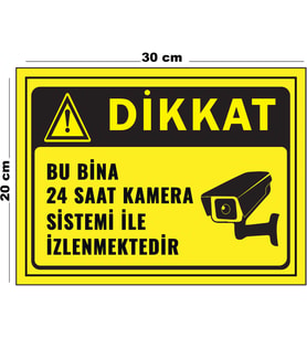 Metal Dikkat Bu Bina 24 Saat Kamera İle İzlenmektedir - 2 20cm x 30cm A4 Büyüklüğünde Uyarı Levhası