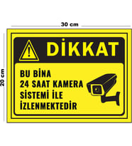 Metal Dikkat Bu Bina 24 Saat Kamera İle İzlenmektedir - 2 20cm x 30cm A4 Büyüklüğünde Uyarı Levhası