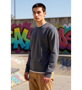 Erkek Bisiklet Yaka Standart Kol Regular Kalıp Dokulu Sweatshirt Fonksiyonel Dayanıklı Şık