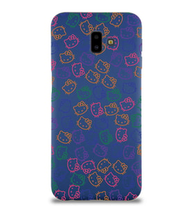 Samsung Galaxy J6 Plus Uyumlu Lansman Kılıf Hello Kitty Tasarımlı İçi Kadife Kapak-Lacivert (Şeffaf)