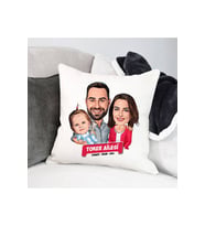 Kız Çocuklu Mükemmel Aile Karikatürlü Yastık