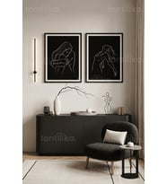 Minimalist Çizgisel Figür 2'li Ahşap Çerçeveli Tablo Seti
