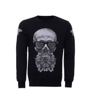 Baskılı Siyah Bisiklet Yaka Sweatshirt - Wessi