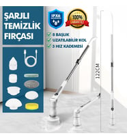 Kablosuz Şarjlı Temizlik Fırçası 8 Başlıklı 3 Kademe Hız Ayarlı Teleskopik Çok Amaçlı Ev Cihazı