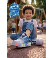 Unisex Yetişkin Çocuk Spor Ayakkabı Akıllı Bağcıklı Çıkarılabilen Patenli Işıklı Sneaker 003