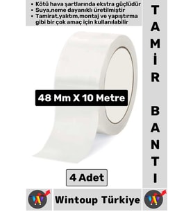 Ultra Güçlü Su Neme Dayanıklı Çok Amaçlı Montaj Onarım İzolasyon Tamir Bantı Beyaz 48 Mmx10 Mt 4 Adt