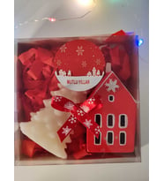 Yılbaşı İkili Hediye Seti, Beyaz Yılbaşı Mumu ve Kırmız Yılbaşı Tealight Ev, Masa Dekoru, Ev Dekoru