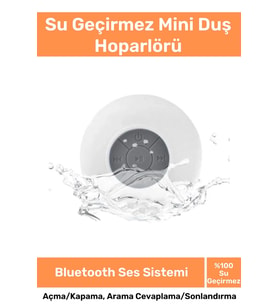 Deluxe Serisi Vantuzlu Su Geçirmez Şarjlı Mini Bluetooth Özellikli Beyaz Duş Kamp Sahil Hoparlörü