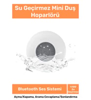 Deluxe Serisi Vantuzlu Su Geçirmez Şarjlı Mini Bluetooth Özellikli Beyaz Duş Kamp Sahil Hoparlörü