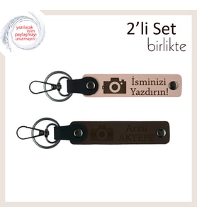 Anı Avcısı Ruhlara Özel, Kamera Temalı, Kişisel Yazılı 2’li Anahtarlık Seti, Yavru Ağzı-Koyu Kahve
