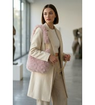 Vintage Peluş Kürk Model Tote Bag Kadın El, Omuz, Çapraz Çanta