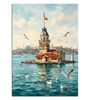 Boğazda Kız Kulesi Martılı Manzara Dekoratif Kanvas - Mdf Ahşap Tablo
