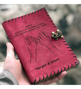 Dosta Hediye İsme Özel Deri Defter (Fuşya)
